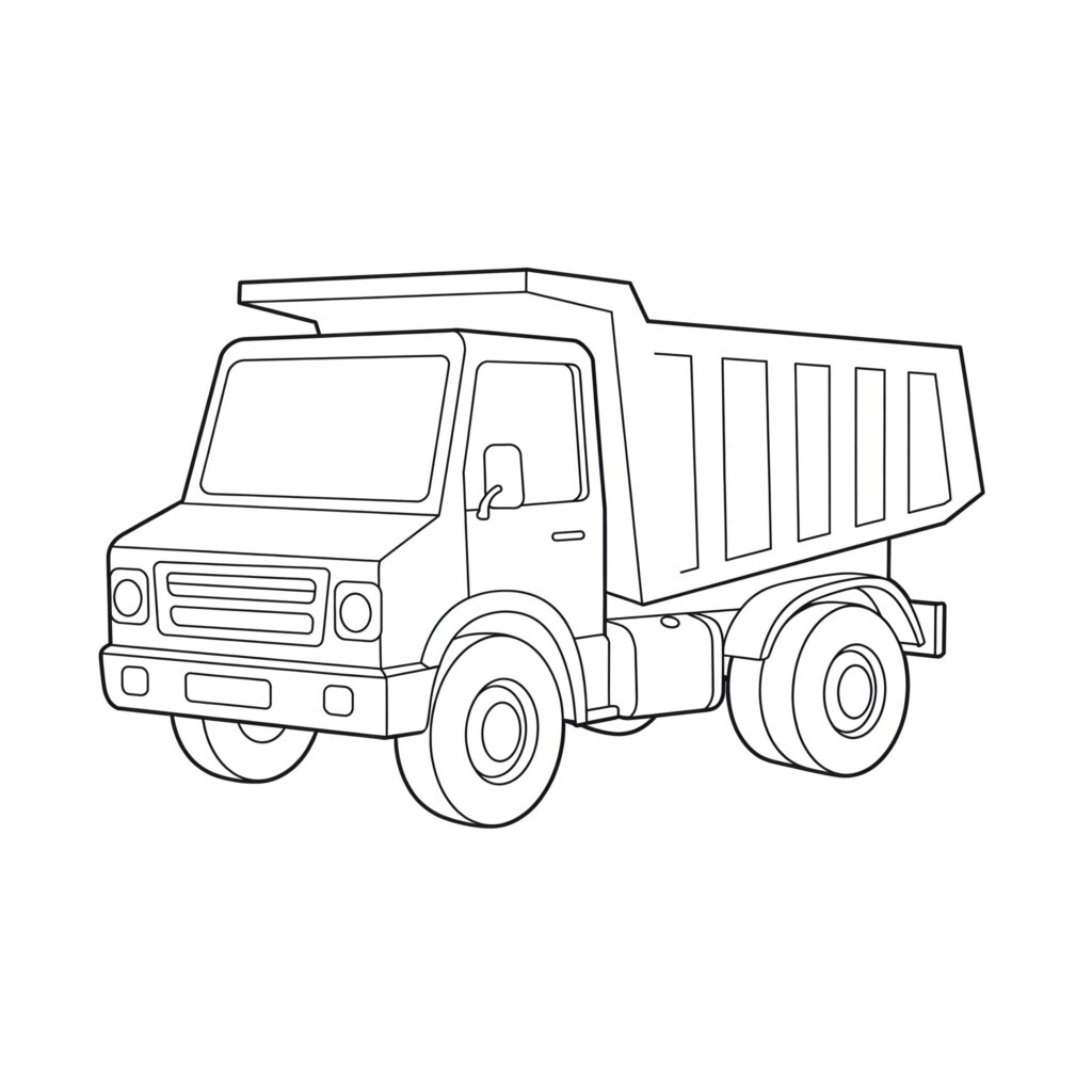 Easy dump truck coloring page printable for kids.