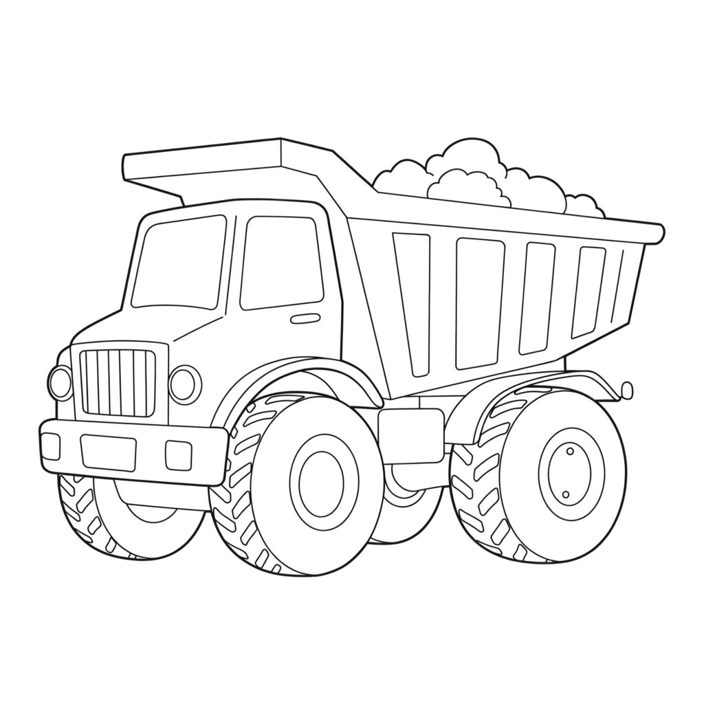 Easy dump truck coloring page printable for kids.